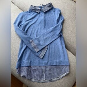 Twik Blue Button Down Shirt Overlay with Striped Details